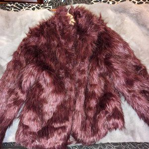 Ladies Fashion Nova Purple/Maroon Faux Fur Jacket Size Small